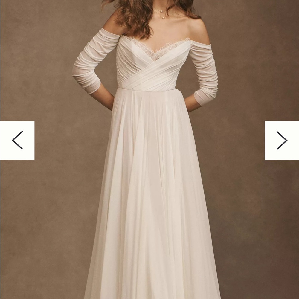 Wtoo by Watters Miles V-Neck Ruched-Sleeve Mesh Wedding Gown